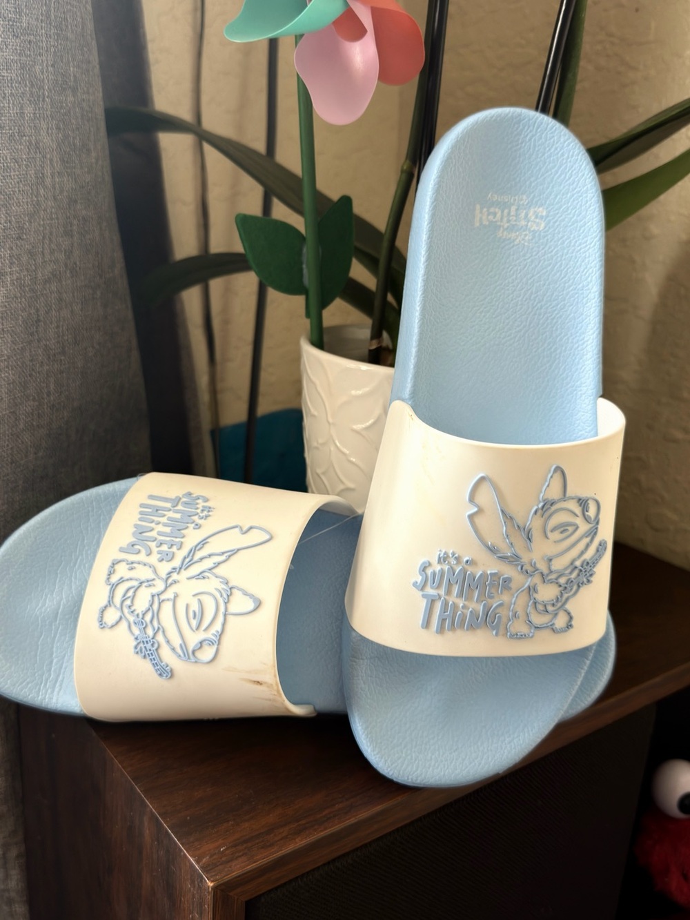 Light Blue and White 'Summer Thing' Slide Sandals